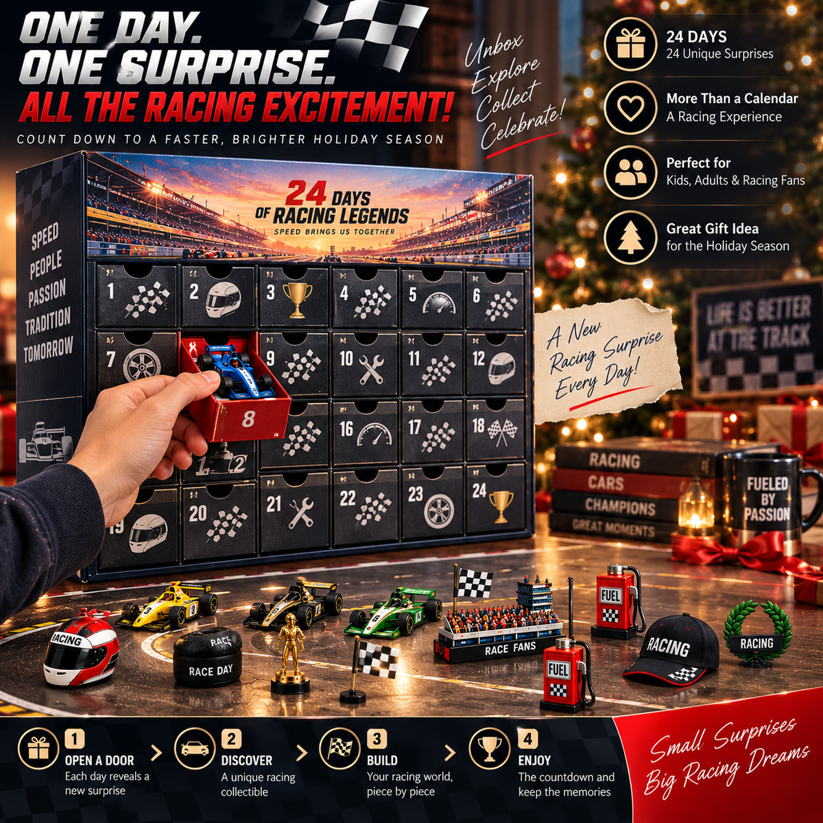🏎️ 24 Days of Racing Legends Advent Calendar – 24 Unique Race Cars & Motorsport Collectibles