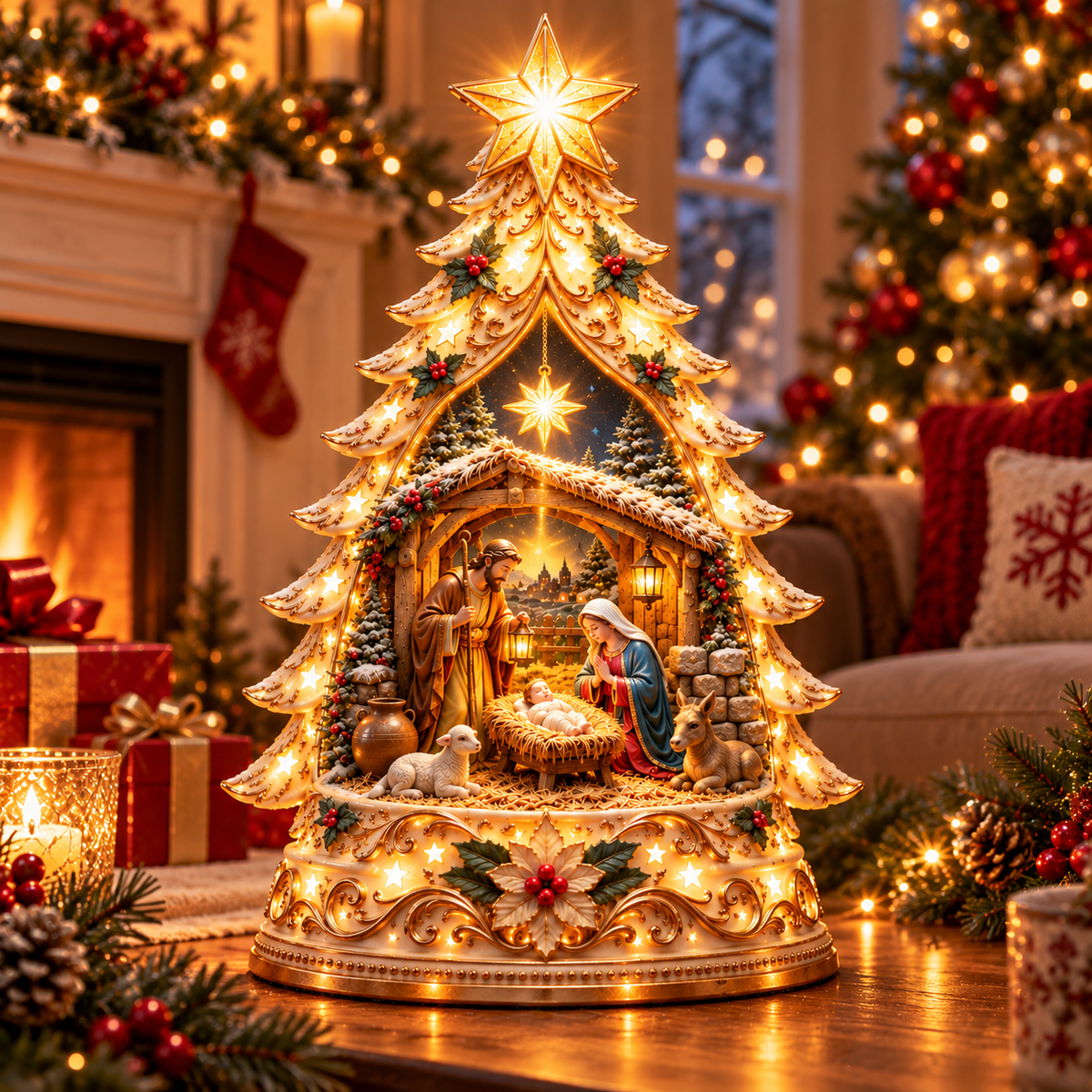 🌟 Ready to Witness the Miracle of Christmas?! ✨ 2026 Illuminated Nativity Christmas Tree – Let the Star of Bethlehem Shine!