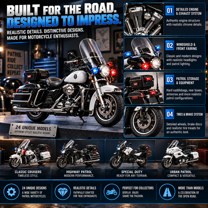 🏍️ 24 Days of Police Motorcycles Advent Calendar – 24 Realistic American Patrol Bike Collectibles, Christmas Gift for Motorcycle Lovers