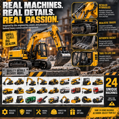 🚜 24 Days of Heavy Construction Machines Advent Calendar – 24 Realistic Construction Vehicle Collectibles, Christmas Gift for Equipment Lovers
