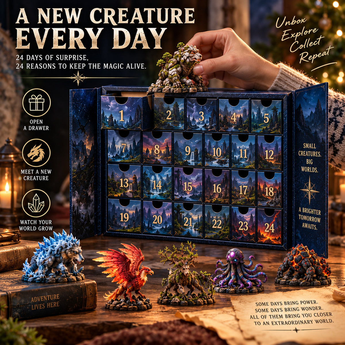 24 Days. 24 Creatures. One Legendary World to Discover. 🐉Rise of the Ancient Titans – 24 Days of Mythical Creatures Advent Calendar | Fantasy Collectible Figurines