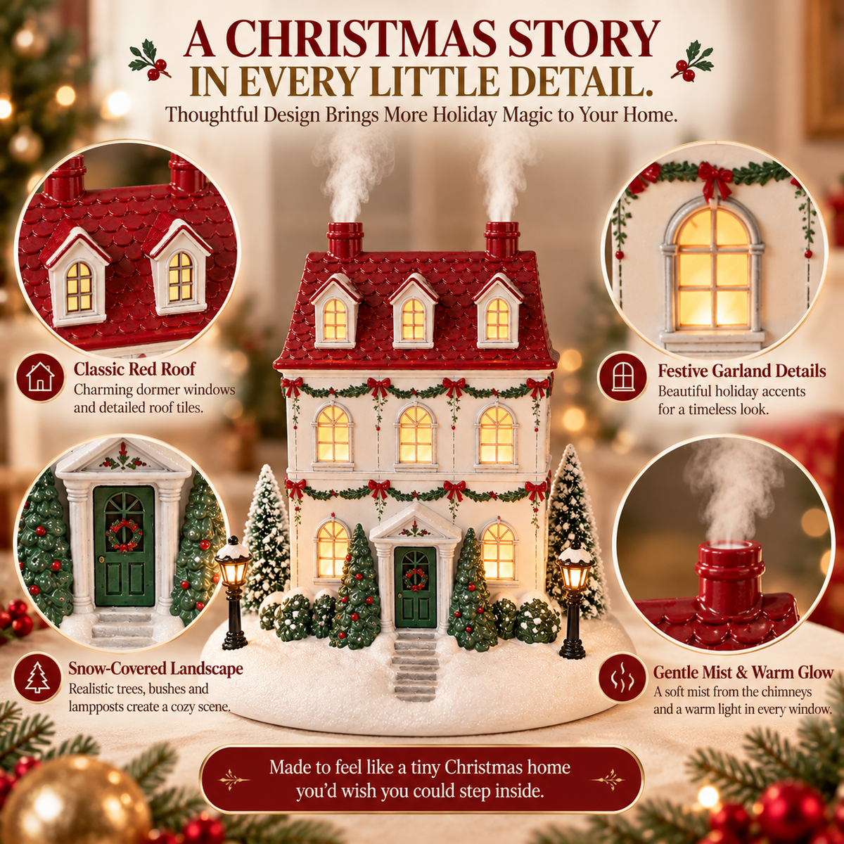 🔥 50% OFF ENDS TODAY!🎄 A Little House Full of Christmas Magic — Light-Up Aroma Mist Christmas House ✨
