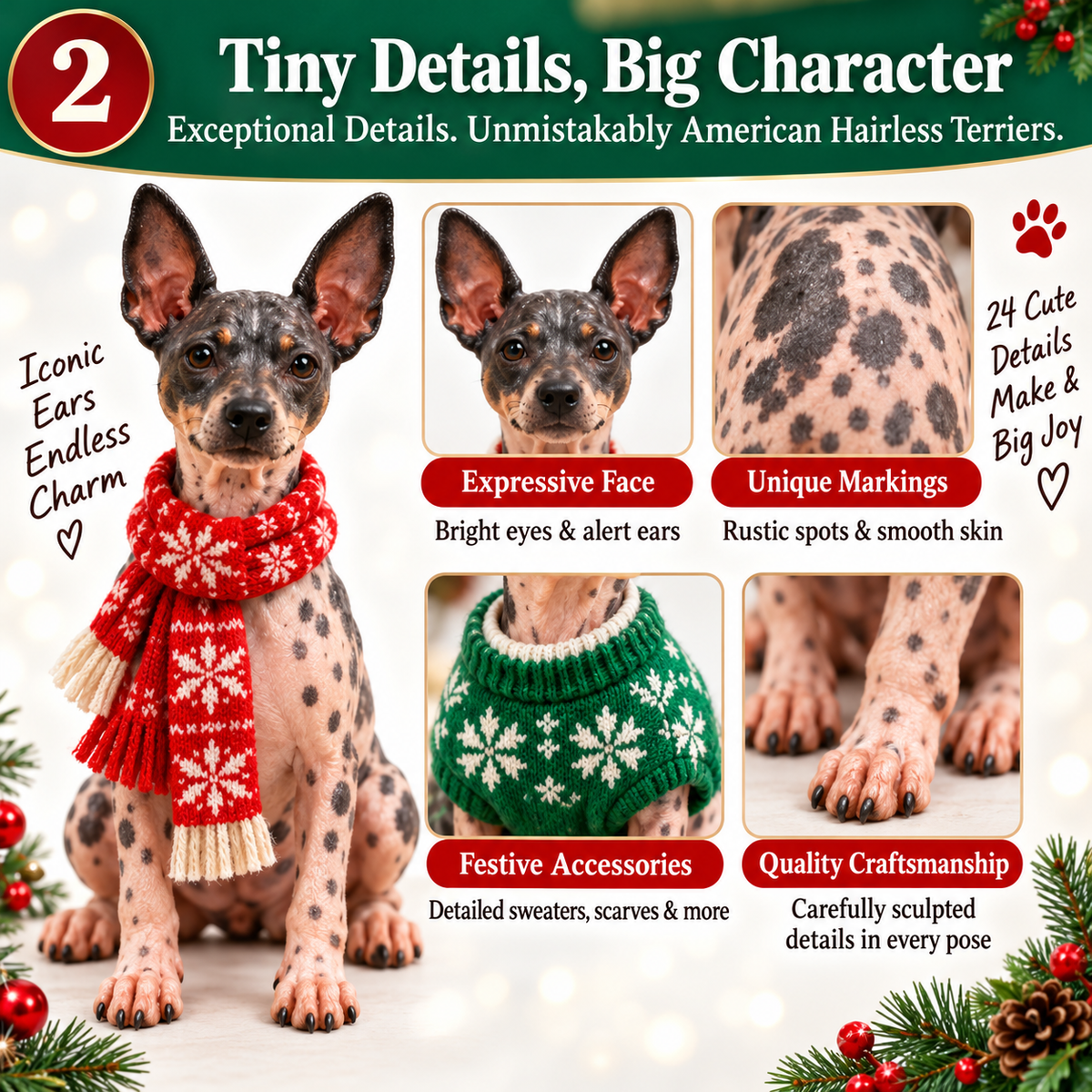 🐾 No Fur, All Love! ❤️ – 24-Day American Hairless Terrier Advent Calendar 🎄 | Christmas Collectible Figurines