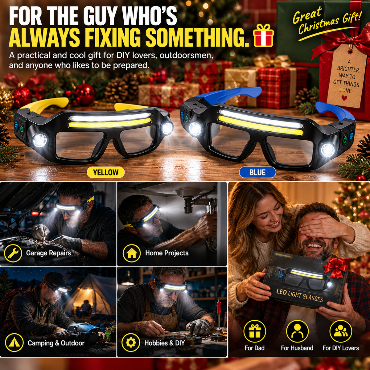 💡 Both Hands Free! — Smart LED Glasses for Repairs, Camping & DIY