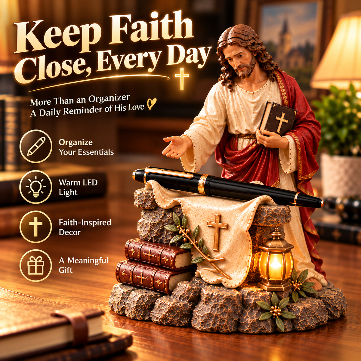 ✝️ Jesus Blessing Light-Up Organizer – A Daily Reminder of Faith, Love & Protection