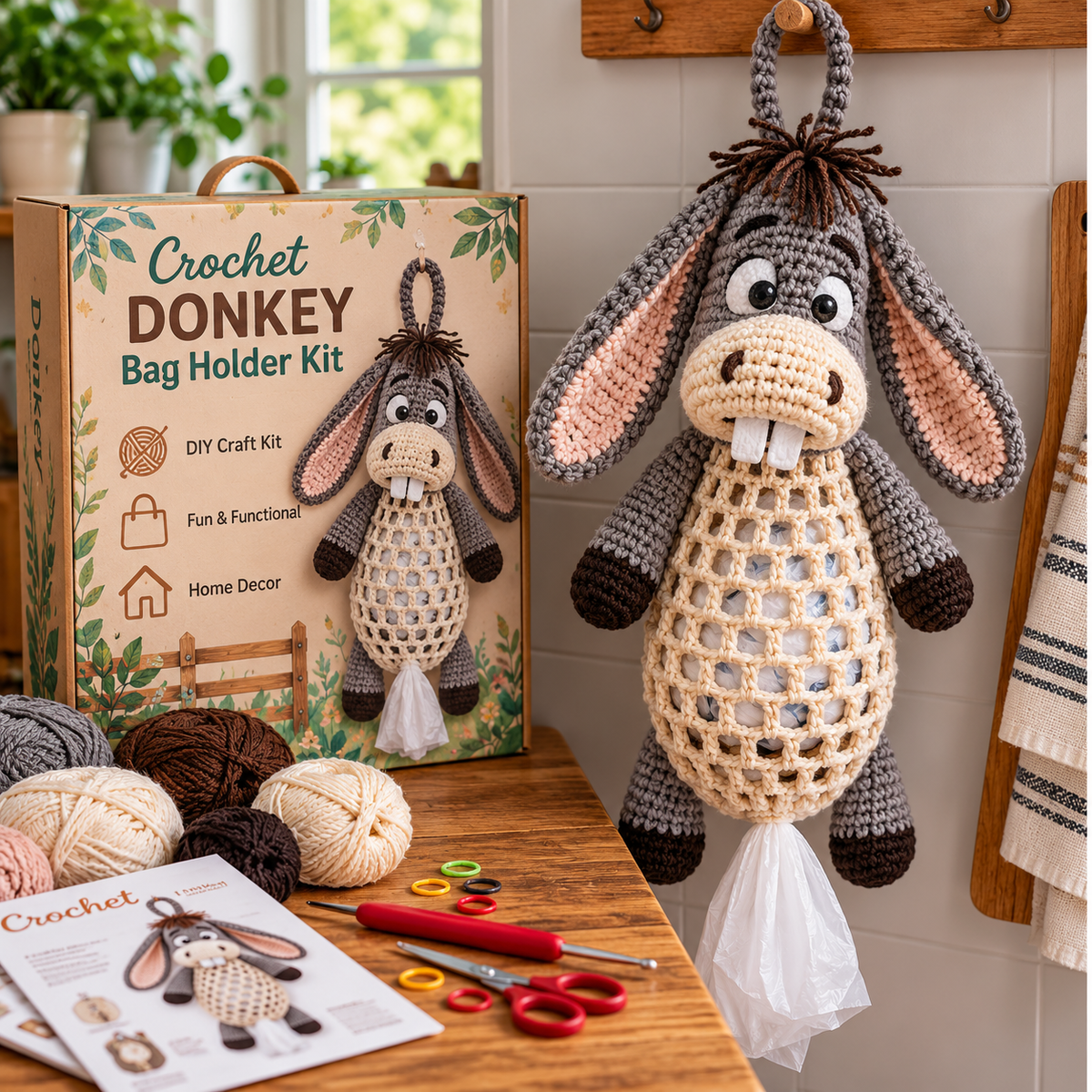 🔥Limited time 50% OFF🧶 Crochet Animal Bag Holder DIY Kit – 8 Adorable Animals, One Fun & Functional Kitchen Companion! 🐾