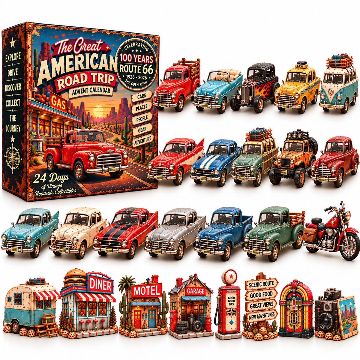 🚗 Route 66 100th Anniversary Advent Calendar 2026 🛣️ – 24 Days of Vintage American Road Trip Collectibles 🎄🎁