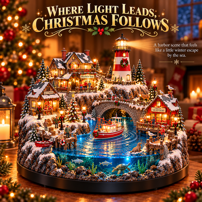 🔥 LAST DAY 50% OFF 🔥🎄 Christmas by the Sea™ – Lighted Harbor Village with Lighthouse & Fishing Boat ✨