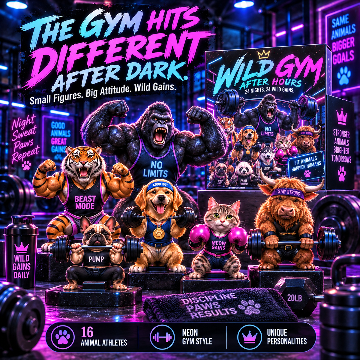 🏋️🐾 WILD GYM AFTER HOURS – 24-Day Animal Fitness Advent Calendar | 16 Wild Athletes & 8 Gym Collectibles