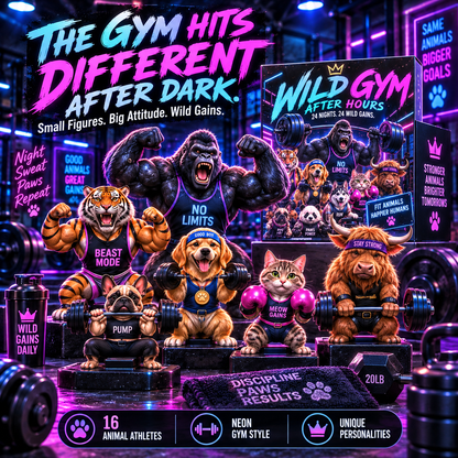 🏋️🐾 WILD GYM AFTER HOURS – 24-Day Animal Fitness Advent Calendar | 16 Wild Athletes & 8 Gym Collectibles