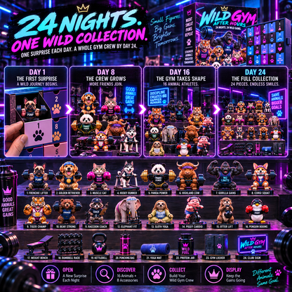 🏋️🐾 WILD GYM AFTER HOURS – 24-Day Animal Fitness Advent Calendar | 16 Wild Athletes & 8 Gym Collectibles