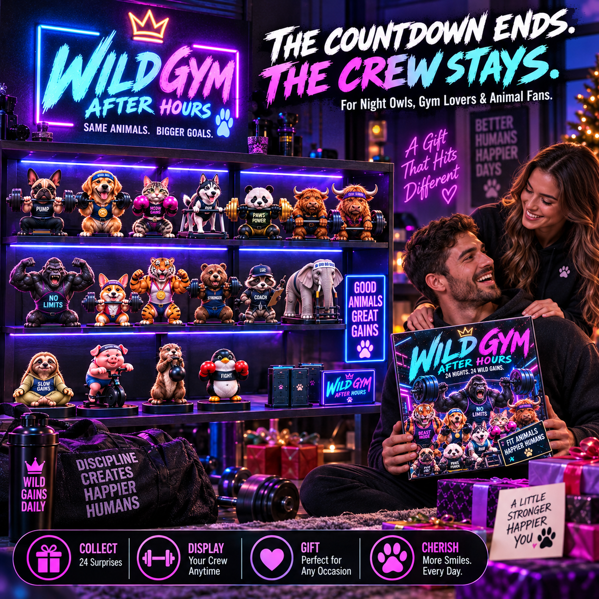 🏋️🐾 WILD GYM AFTER HOURS – 24-Day Animal Fitness Advent Calendar | 16 Wild Athletes & 8 Gym Collectibles