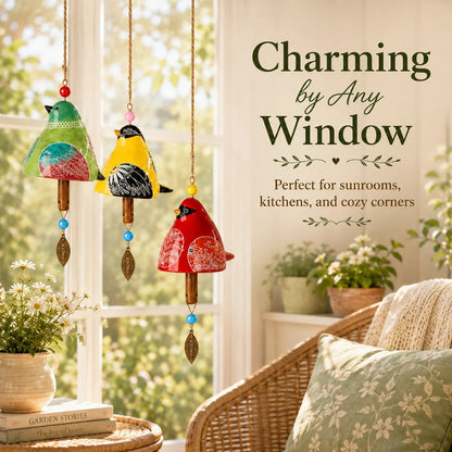🎁LAST DAY SALE 50% OFF - Hand-Painted Resin Bird Wind Chime, Colorful Folk Art Garden Hanging Decor