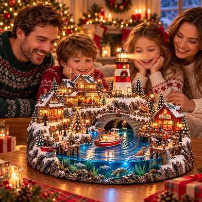 🔥 LAST DAY 50% OFF 🔥🎄 Christmas by the Sea™ – Lighted Harbor Village with Lighthouse & Fishing Boat ✨