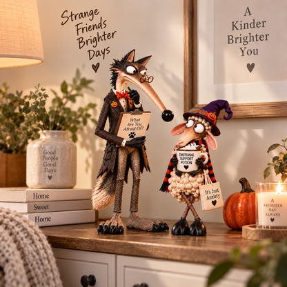 🔥 50% OFF FOR A LIMITED TIME — 🎃 The Overthinker & The Questioner — Wolf & Sheep Halloween Figurines