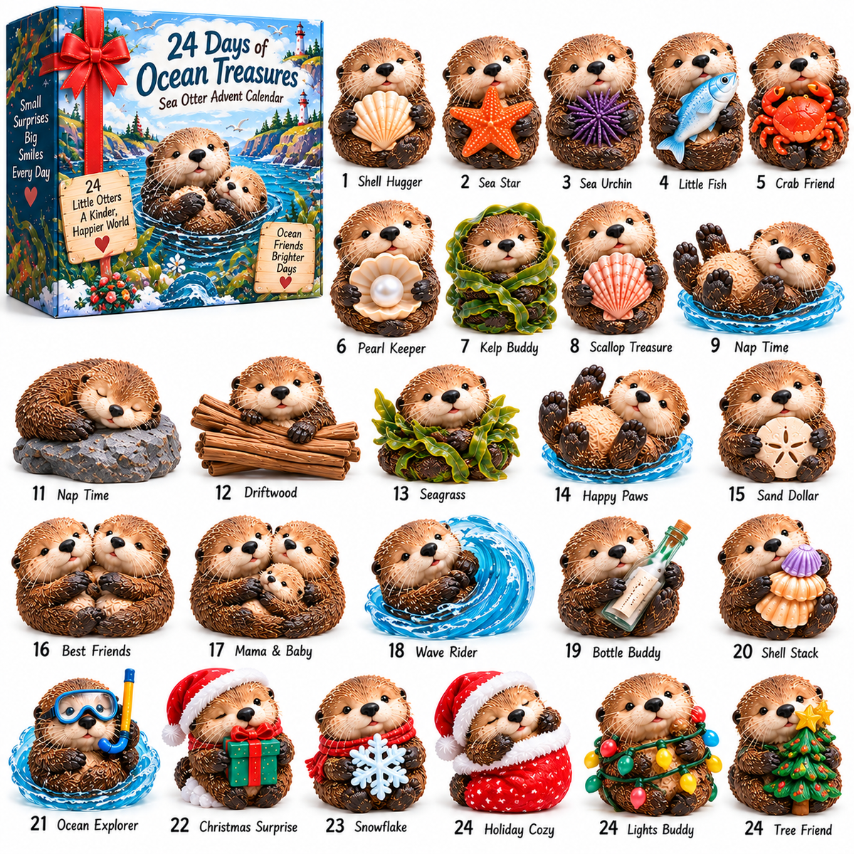 🦦 24 Days of Ocean Treasures – 24 Adorable Sea Otters, 24 Little Surprises, One Heartwarming Christmas! 🎄