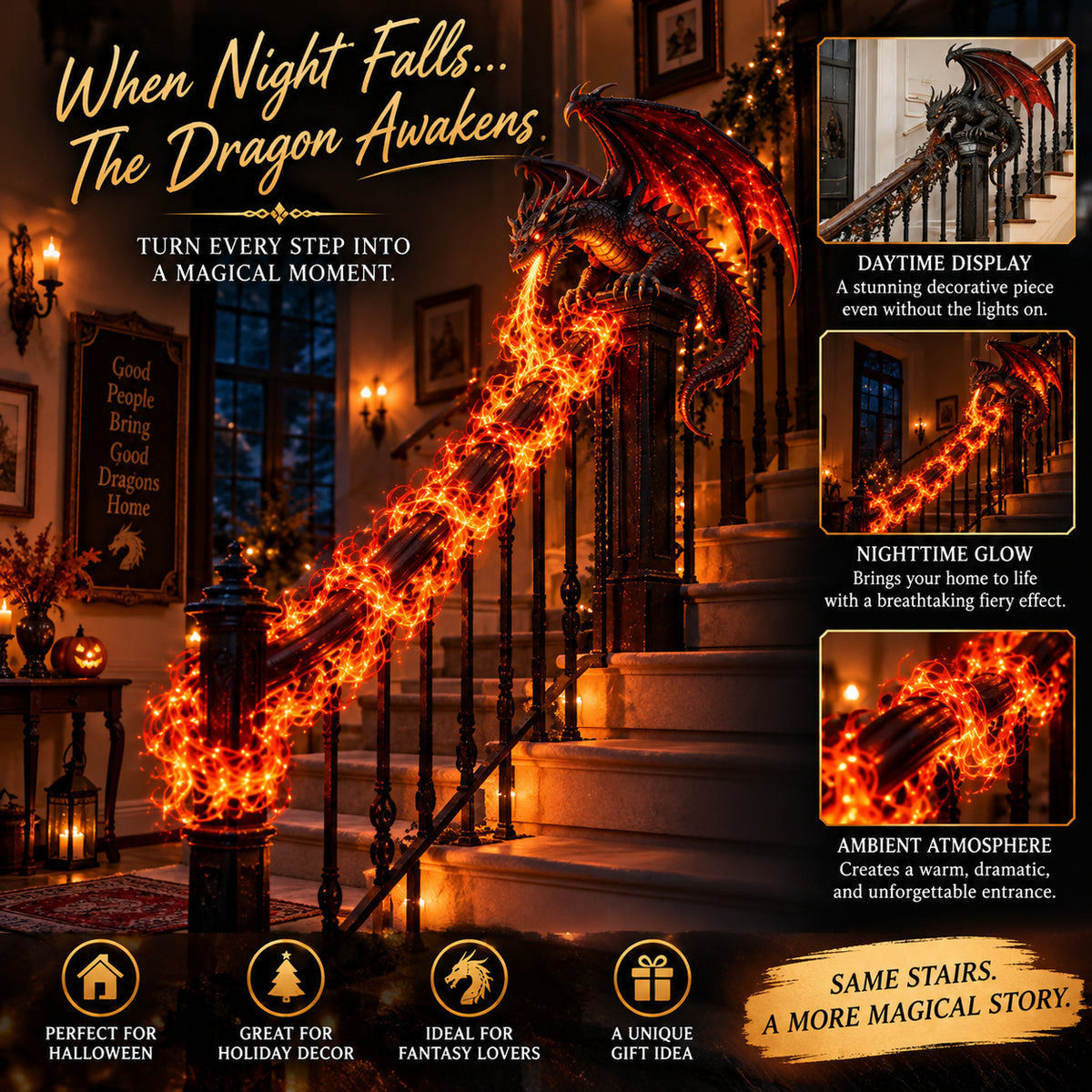 🐉 Ready to Awaken the Dragon?! 🔥 Dragon's Fire Staircase Light – Make Your Entrance Legendary!