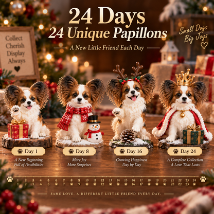 24 Days of Papillon – Christmas Advent Calendar with 24 Unique Collectible Dog Figurines