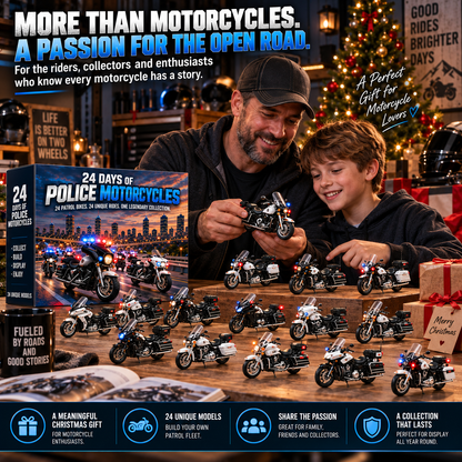 🏍️ 24 Days of Police Motorcycles Advent Calendar – 24 Realistic American Patrol Bike Collectibles, Christmas Gift for Motorcycle Lovers