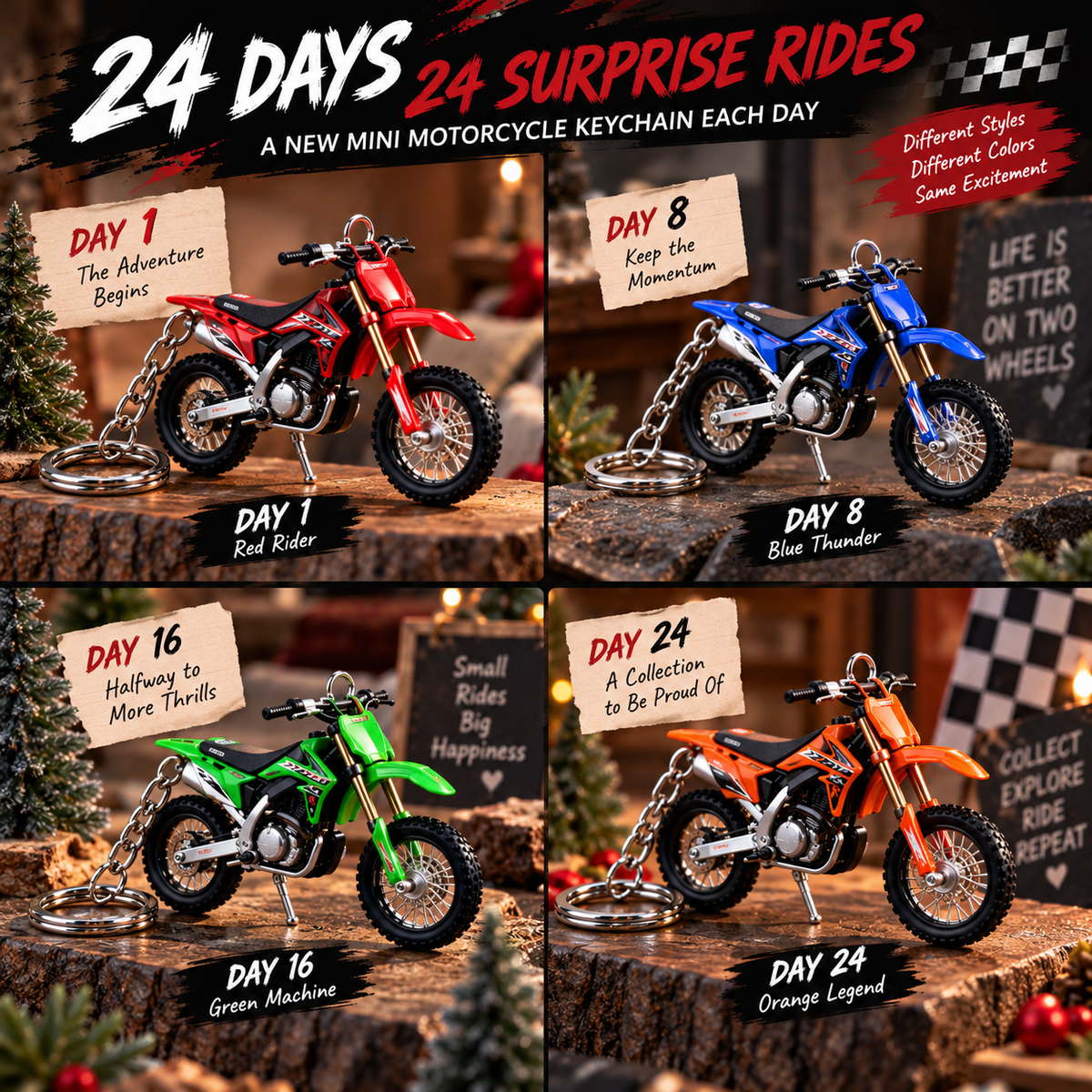 24 Days of Motocross – 24 Mini Dirt Bike Keychains Christmas Advent Calendar