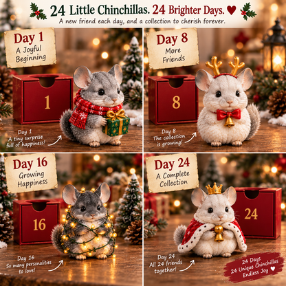 24 Days of Chinchillas Advent Calendar – 24 Unique Chinchilla Figurines | Christmas Countdown Gift