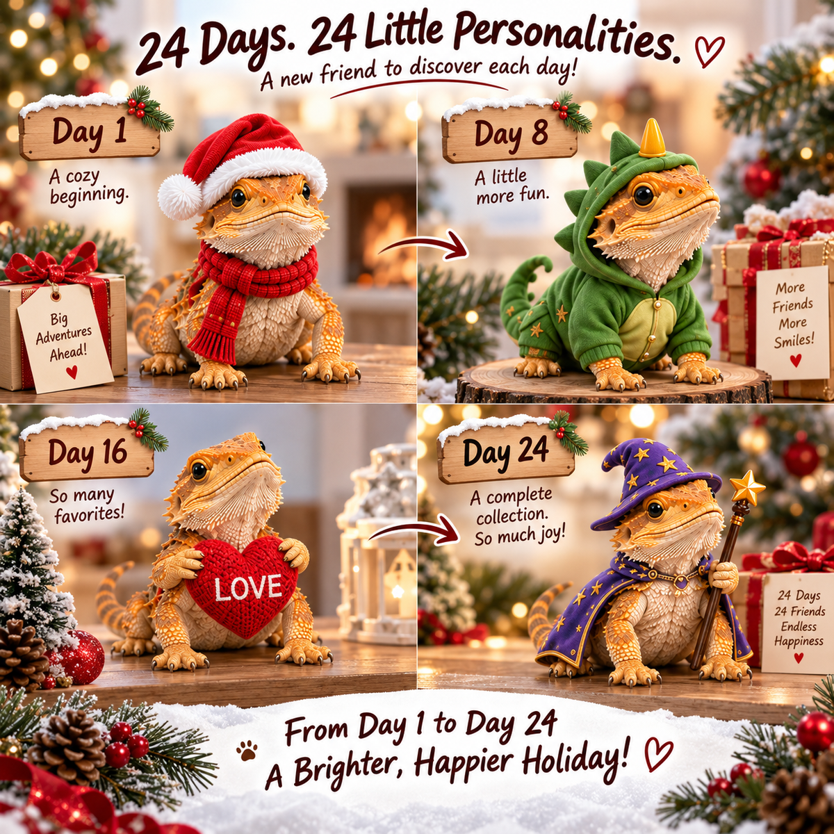 24 Days of Bearded Dragon – 24 Unique Miniature Figurines | Christmas Collectible Gift Set