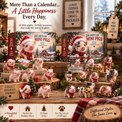 🐷 24 Days of Mini Pigs Advent Calendar – Pink & Spotted Pig Collections, 24 Unique Realistic Piglet Figurines, Christmas Gift for Pig Lovers