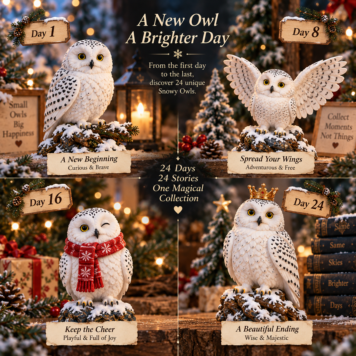 24 Days of Snowy Owls – Christmas Advent Calendar with 24 Unique Collectible Owl Figurines