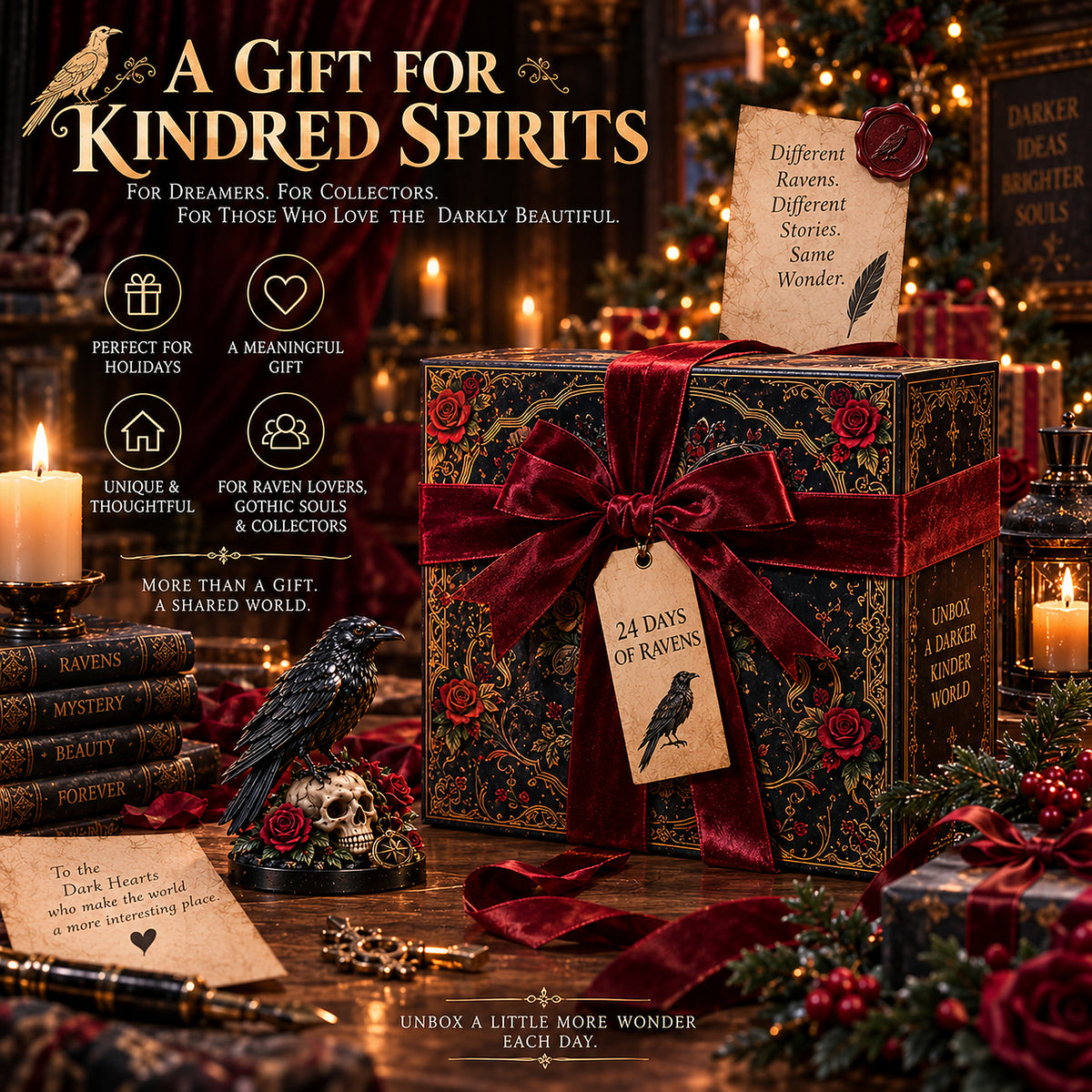 🖤 24 Days of Ravens Advent Calendar – 24 Gothic Raven Collectibles, One Mysterious Christmas Journey 🐦‍⬛🌹