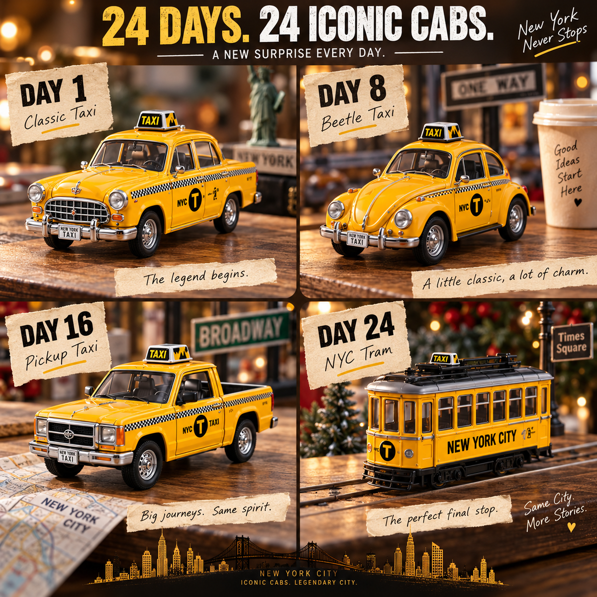 24 Days of New York Yellow Taxis – 24 Iconic Cab Collectibles | NYC Christmas Countdown Gift Set