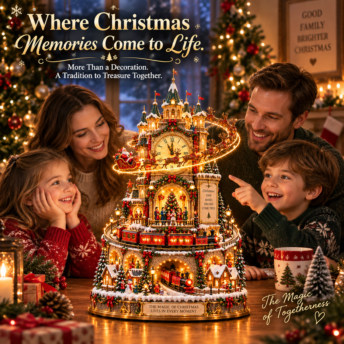 ✨ Ready to Bring Christmas Magic Home? 🎅 2026 Midnight Christmas Magic Clock – A Glowing World of Santa, Reindeer & Trains!