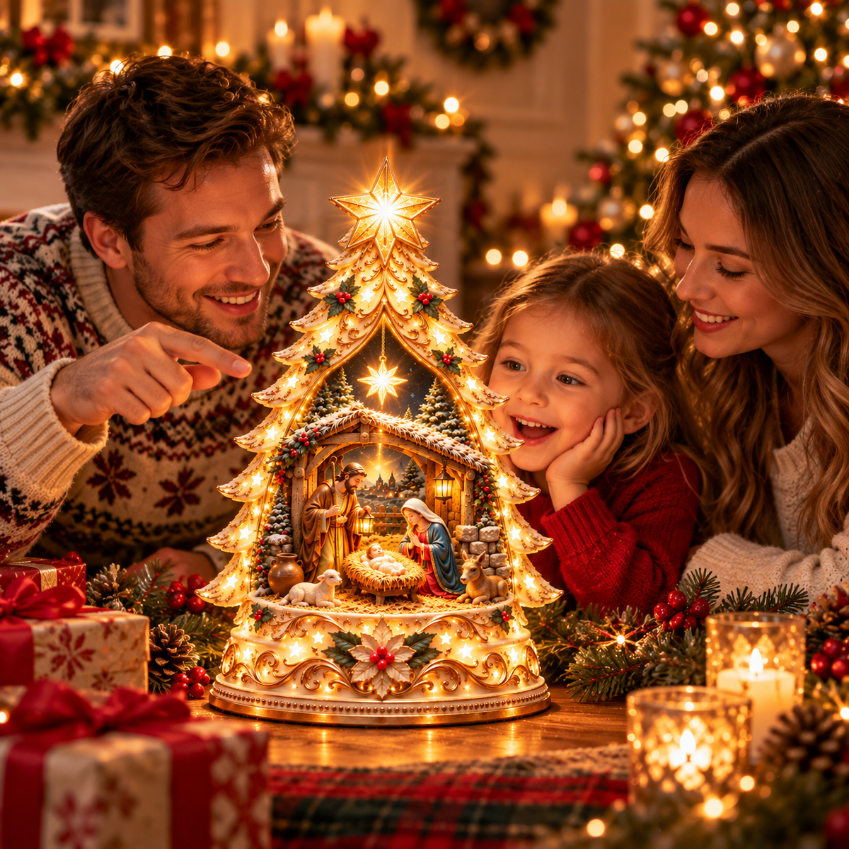 🌟 Ready to Witness the Miracle of Christmas?! ✨ 2026 Illuminated Nativity Christmas Tree – Let the Star of Bethlehem Shine!