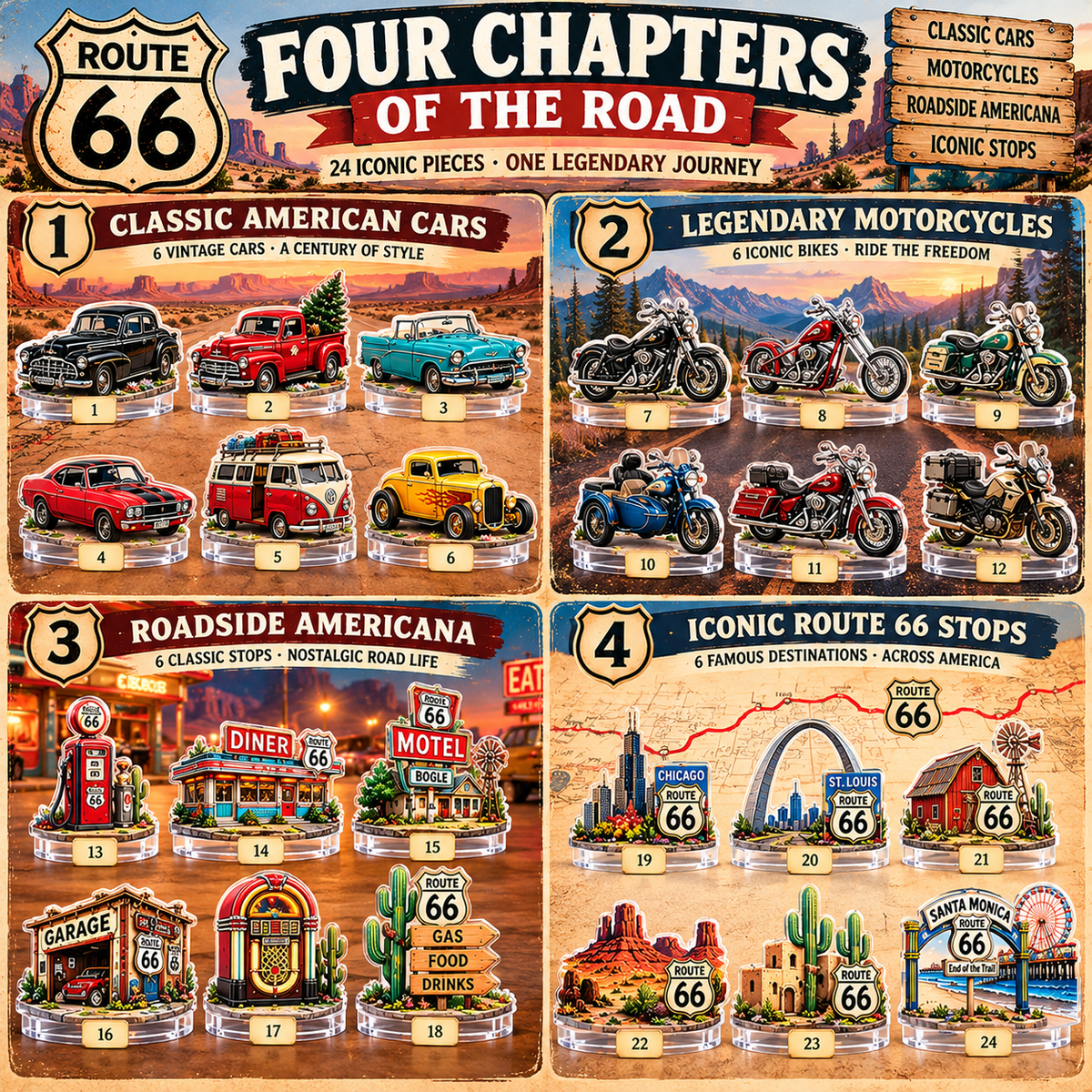🏍️ Route 66 100th Anniversary – 24-Day Acrylic Collectibles Advent Calendar