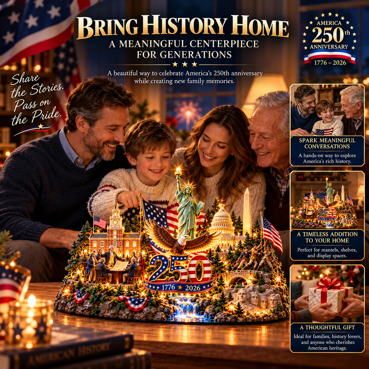 US Celebrate 250 Years of America! ✨ 1776–2026 Illuminated Anniversary Keepsake