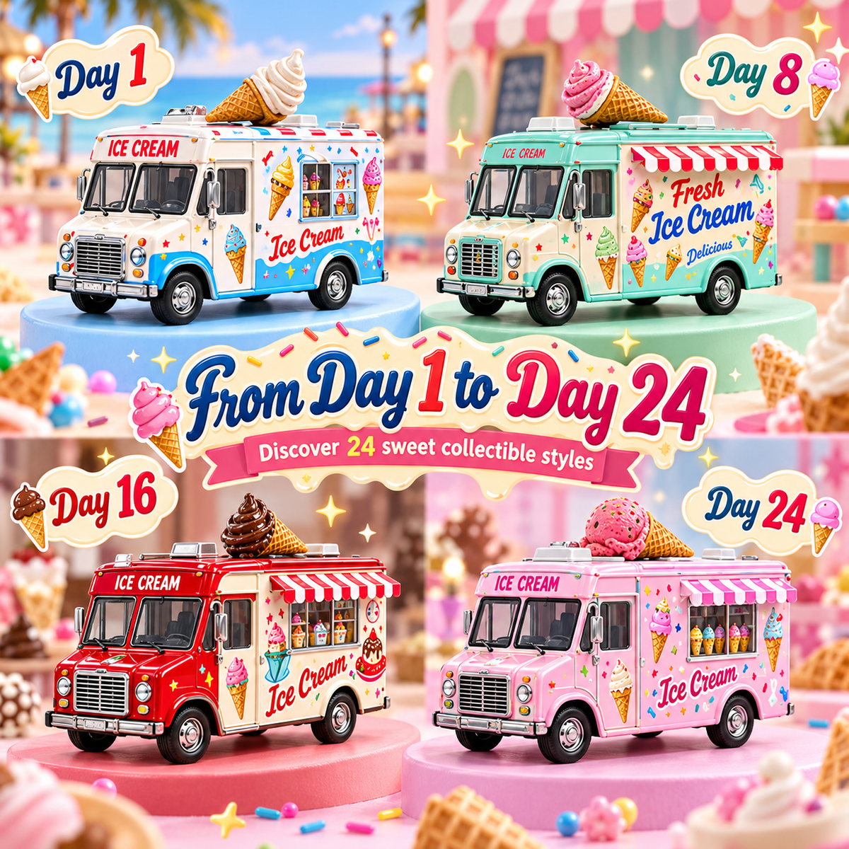 🍦 Ready for 24 Days of Sweet Surprises?! 🚚 2026 Ice Cream Trucks Advent Calendar – 24 Adorable Collectible Trucks!