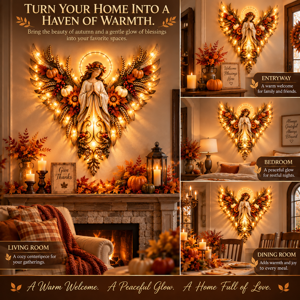 🍂 Let Gratitude Glow This Thanksgiving! ✨ 2026 Harvest Angel LED Wall Light – Golden Wings of Faith, Love & Blessings ❤️