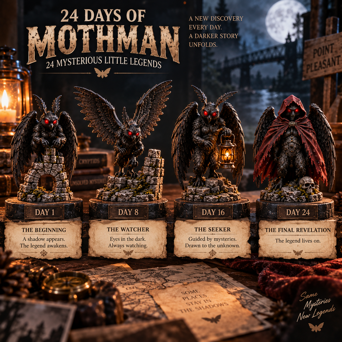 24 Days of Mothman – 24 Mysterious Cryptid Figurines | Gothic Folklore Christmas Countdown Collection