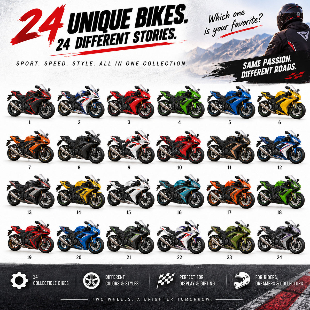 24 Days of Sport Bikes – Mini Motorcycle Advent Calendar | 24 Collectible Racing Bikes for Motorcycle Lovers