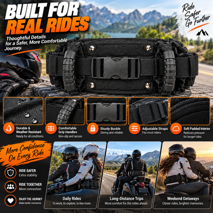 Motorcycle Passenger Grab Handle Belt – Adjustable Waist Belt with Dual Grip Handles for Two-Up Riding