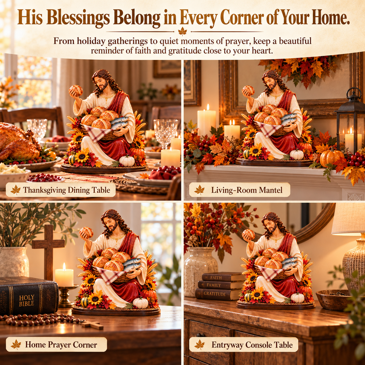 ✝️ Five Loaves. Two Fish. Endless Blessings. 🍂 2026 Thanksgiving Jesus Figurine – A Gift of Faith & Gratitude
