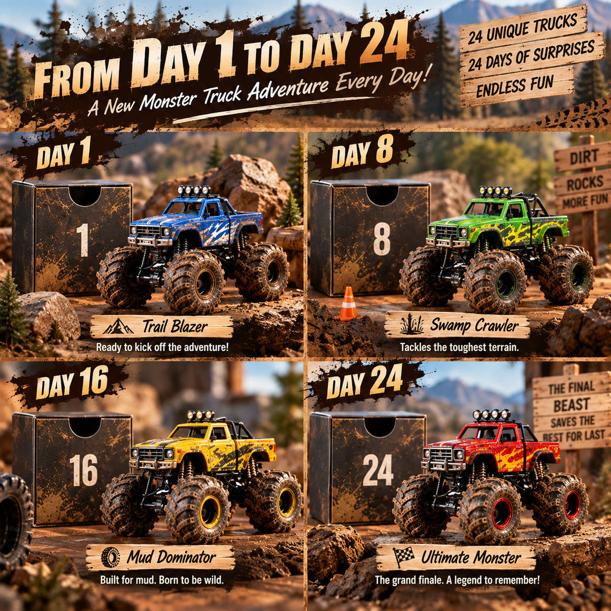 🔥 Ready to Get Dirty?! 🛻 2026 Mud Monsters Advent Calendar – 24 Days of Bigger, Bolder Off-Road Adventures!