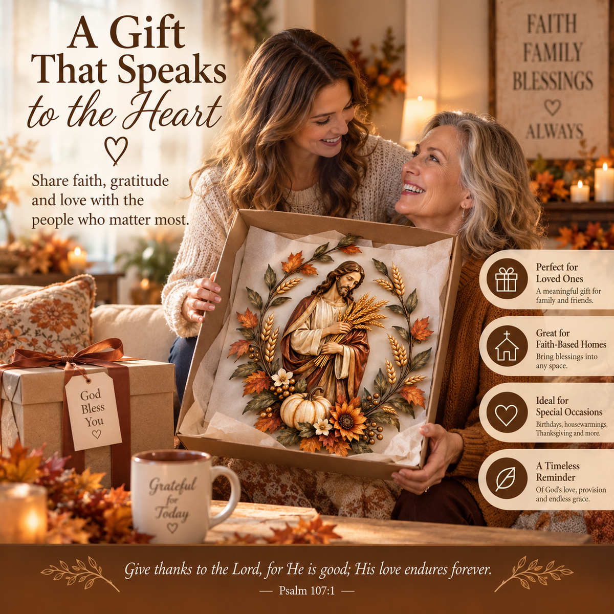 🍂 Ready to Welcome God's Blessings Home? 🙏 Jesus & Golden Harvest – A Beautiful Symbol of Faith, Gratitude & Love!