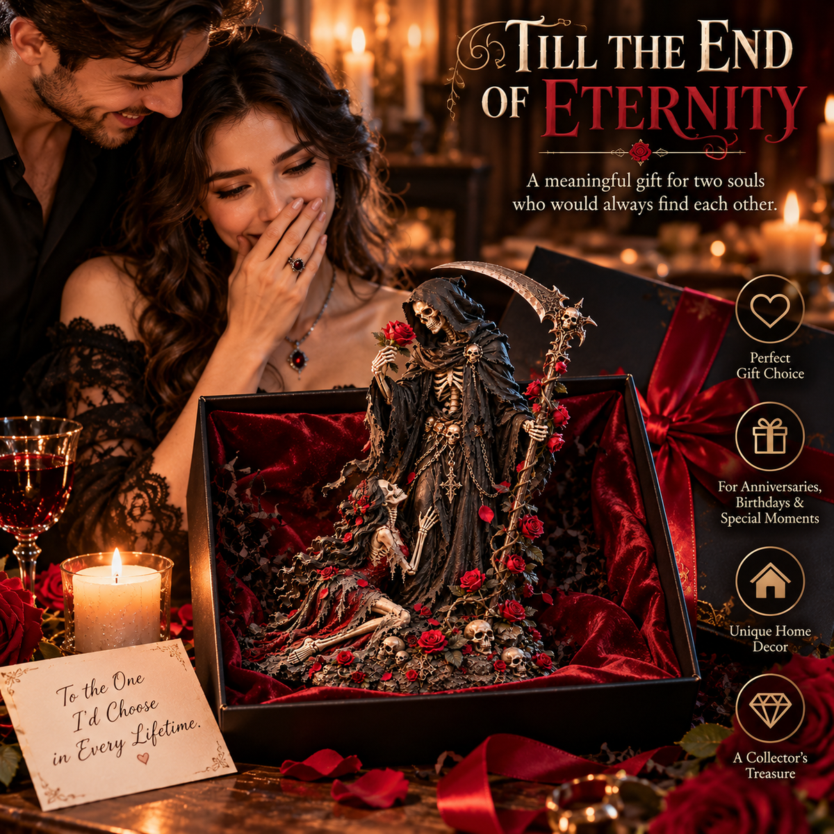 🥀 Love Never Dies! 💀 Gothic Reaper Couple Figurine – An Eternal Love Beyond Death!