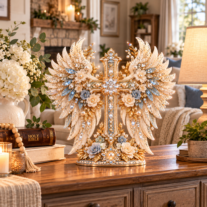 ✨ Create Something Beautiful With Faith! 🪽 Angel Wings & Cross – 3D Crystal Diamond Art DIY Kit