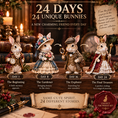 24 Days of Victorian Bunnies – 24 Vintage-Inspired Rabbit Figurines | Christmas Countdown Collectible Gift Set