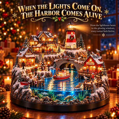 🔥 LAST DAY 50% OFF 🔥🎄 Christmas by the Sea™ – Lighted Harbor Village with Lighthouse & Fishing Boat ✨