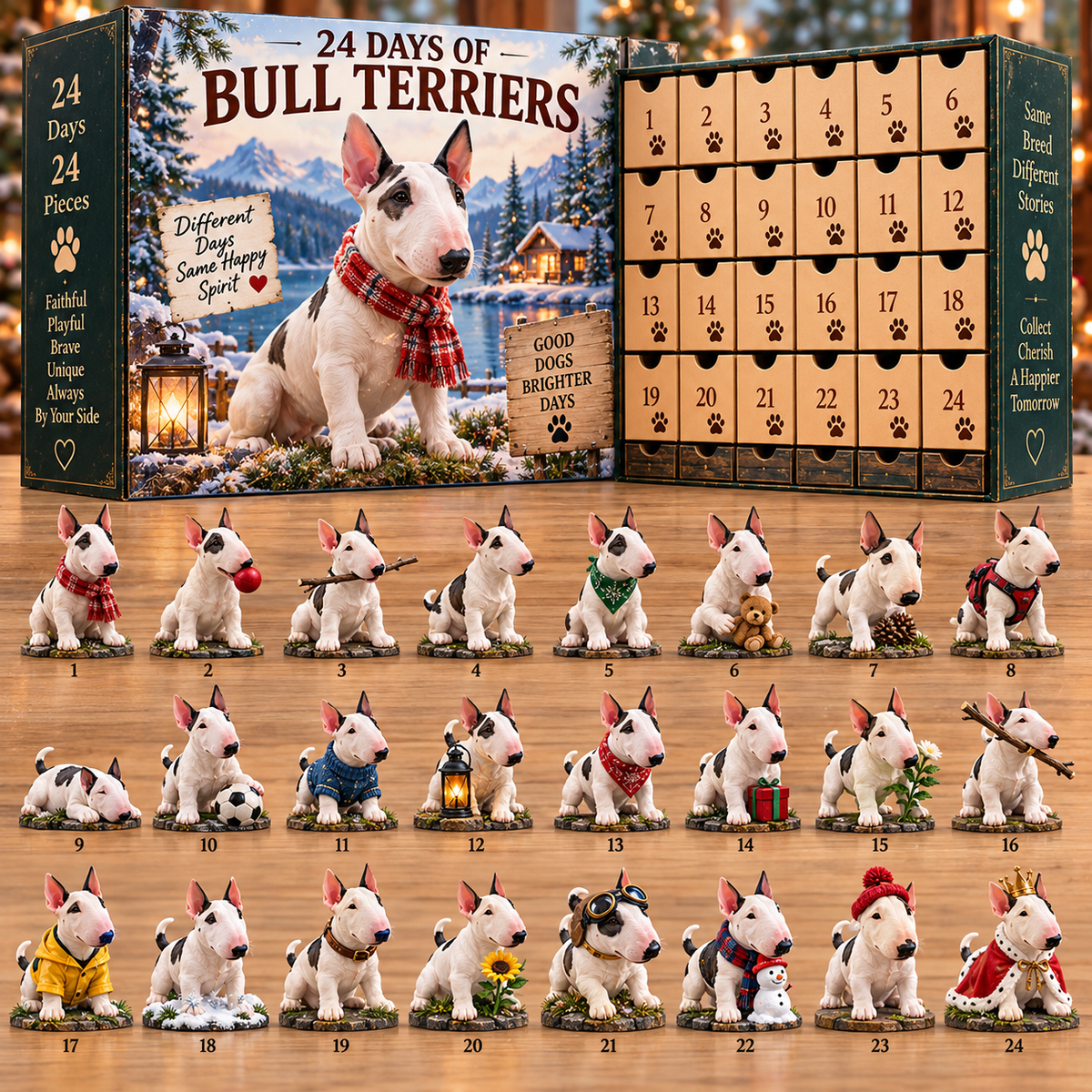 🐾 24 Days of Bull Terriers – Christmas Advent Calendar | 24 Unique Dog Collectible Figurines
