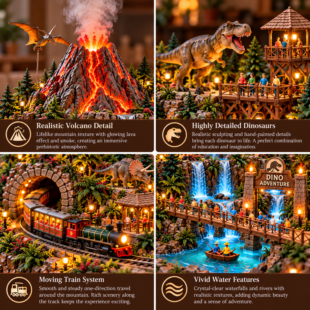 🦖 Dino Adventure World – Lighted Prehistoric Village with Moving Train & Volcano 🌋🚂