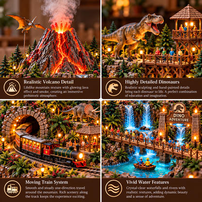🦖 Dino Adventure World – Lighted Prehistoric Village with Moving Train & Volcano 🌋🚂