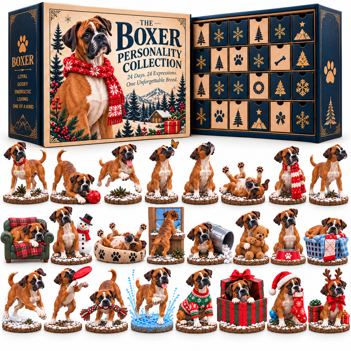 🐾 Only Boxer Lovers Will Understand! 🎄 – 24-Day Boxer Dog Christmas Advent Calendar with 24 Unique Collectible Figurines